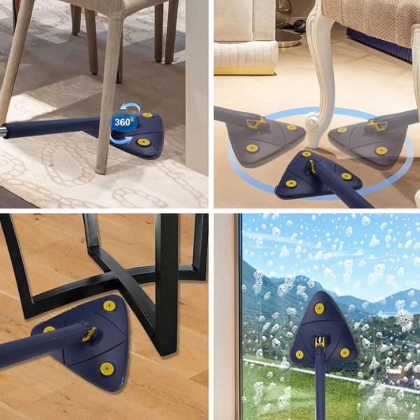 Mocio Lavapavimenti Triangolare Girevole 360° - Asta Allungabile 1.2m - Autostrizzante Microfibra - Foto 3